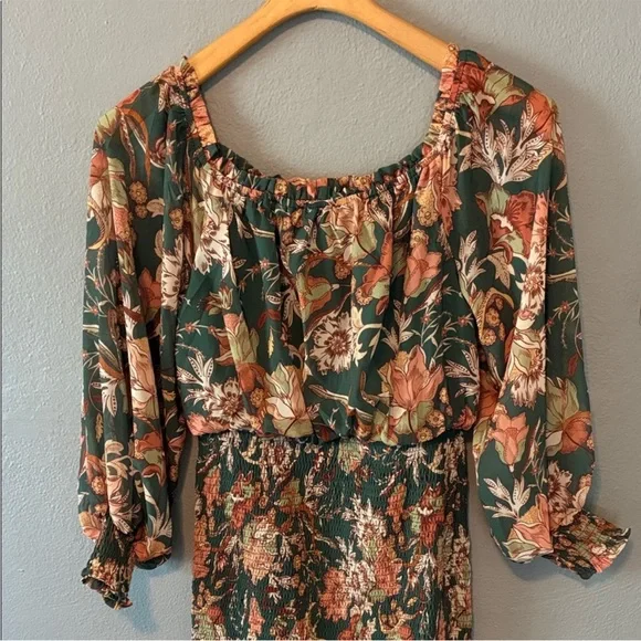 Flying Tomato Off The Shoulder Smocked Floral Maxi Dress Medium NWOT - Picture 5 of 11